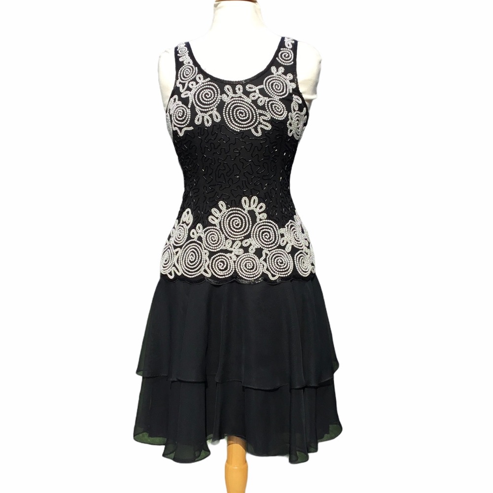 Vintage Laurence Kazar Beaded Silk Cocktail Dress